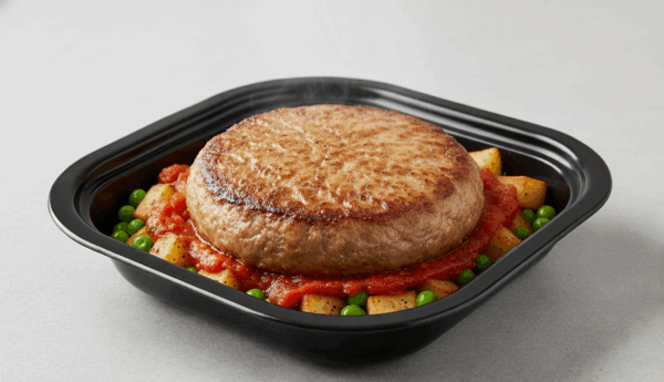 Hamburguesa de cerdo con papas y salsa tomate mojo rojo - Imagen 1