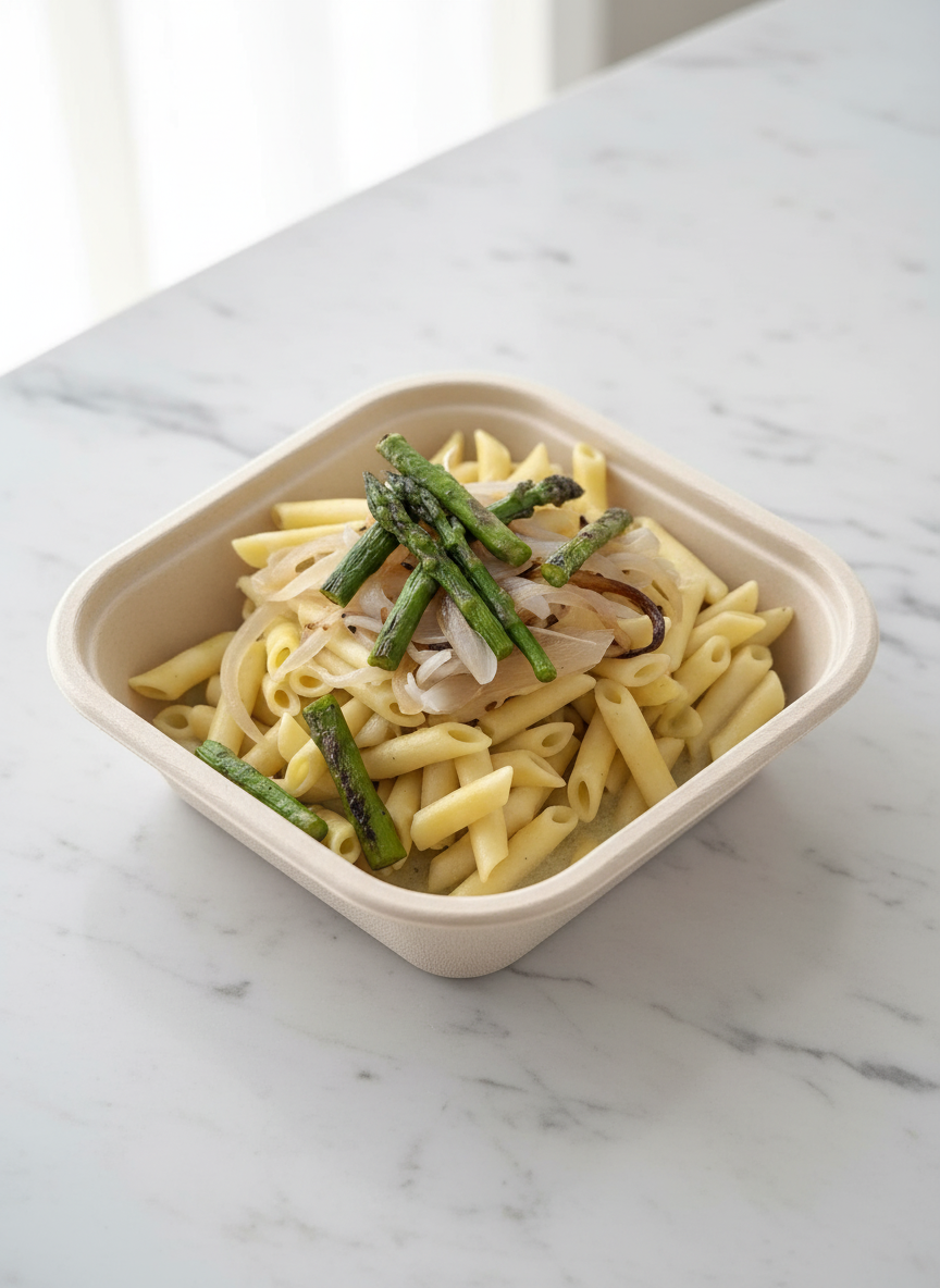 menumaster-1765316499072 Pasta con salsa de espárragos, cebolla y avellanas - Imagen 1