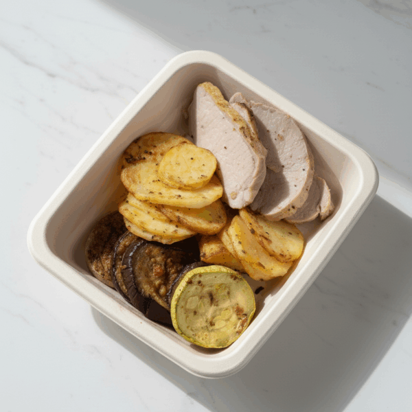 Cerdo con papas y verduras a la provenzal