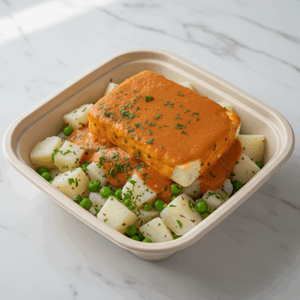 Tofu con papas y salsa tomate mojo rojo